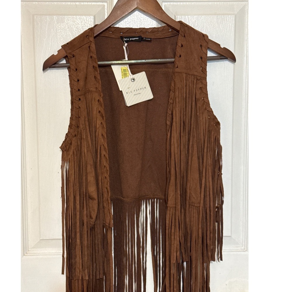 Blu Pepper Fringed Vest Womens Small Brown New Faux Suede Boho Western Vest - Picture 5 of 11